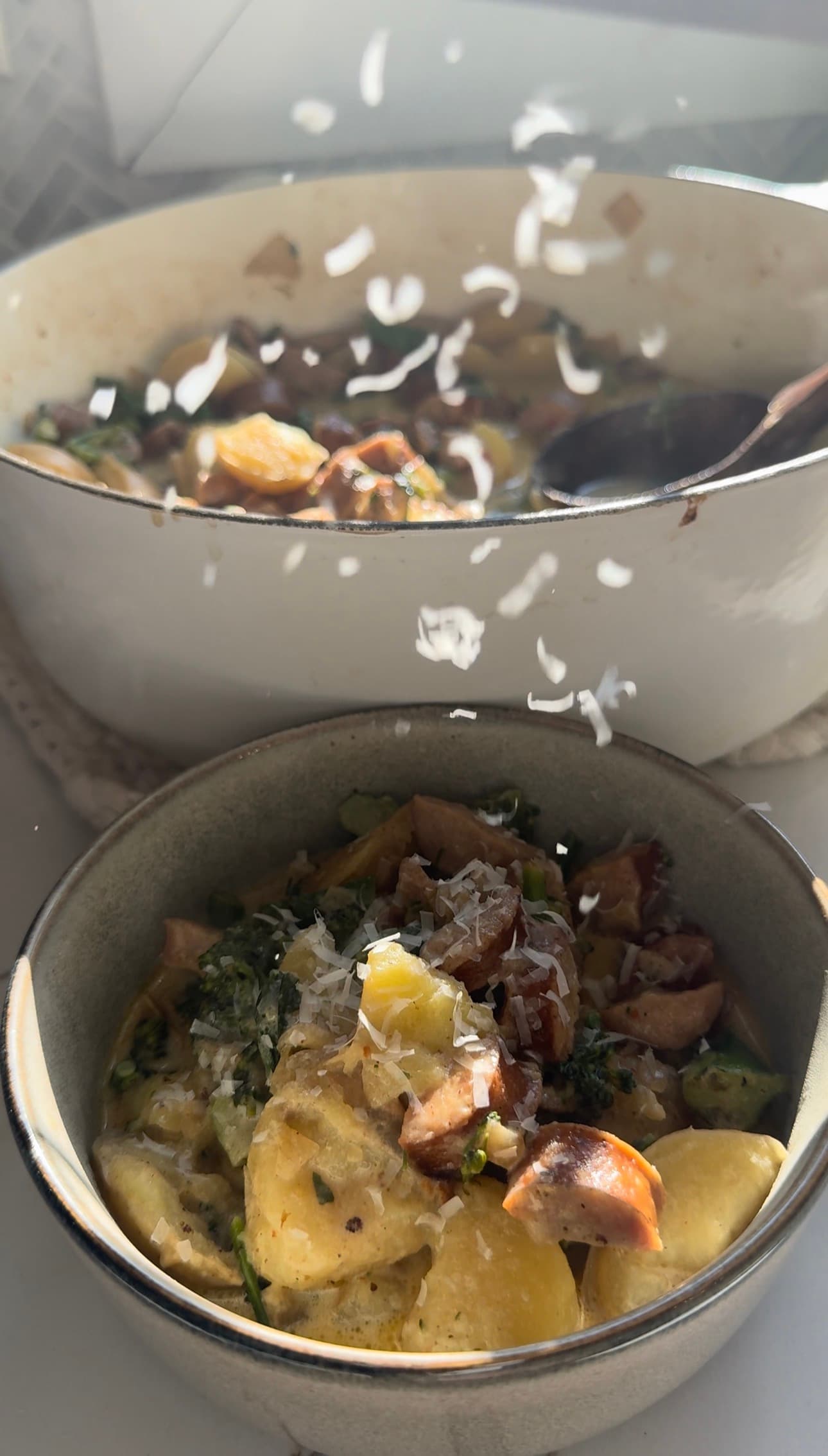 One Pot Cheddar Chicken Sausage Stew