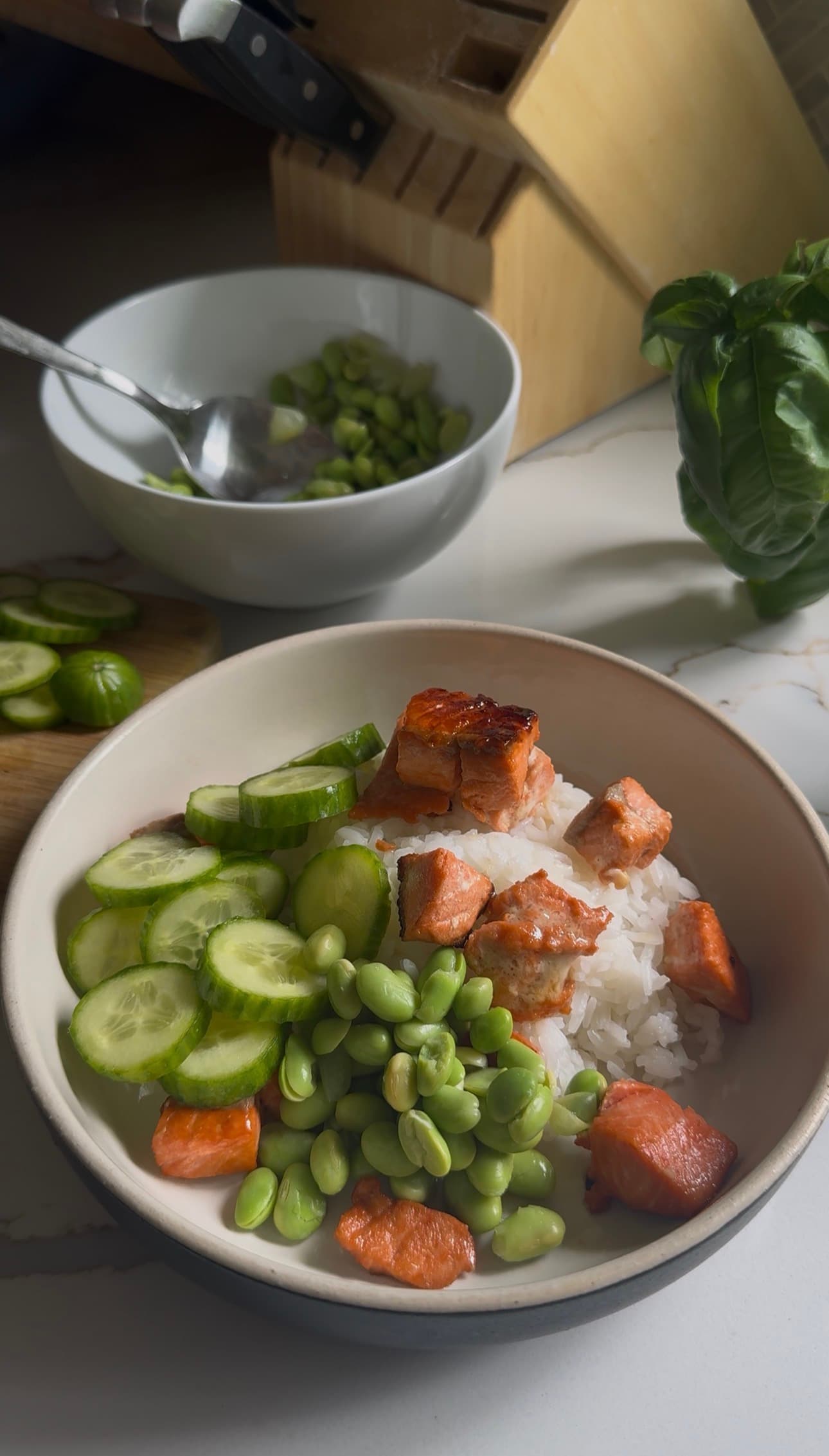 Honey salmon rice bowls