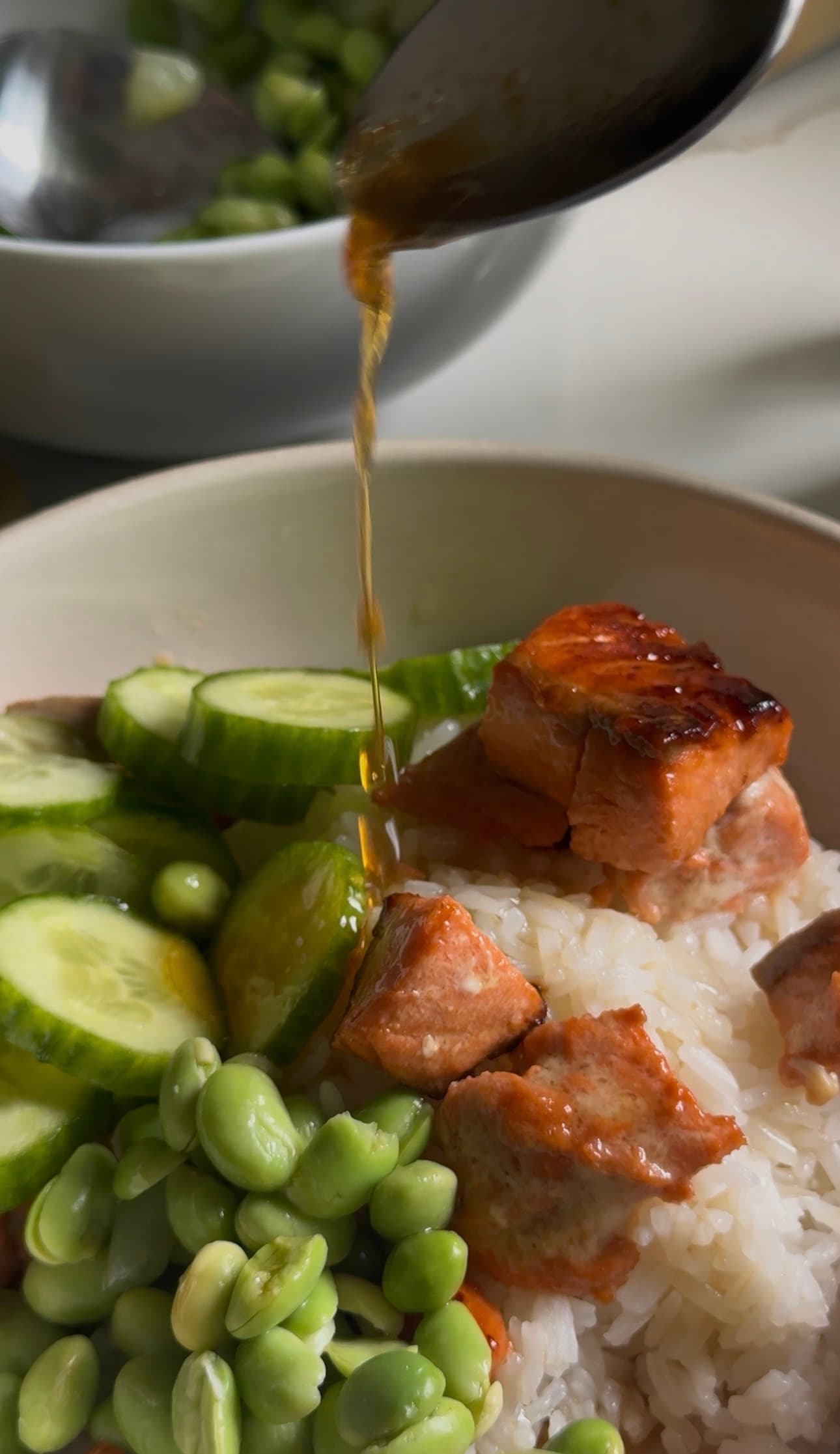 Honey salmon rice bowls