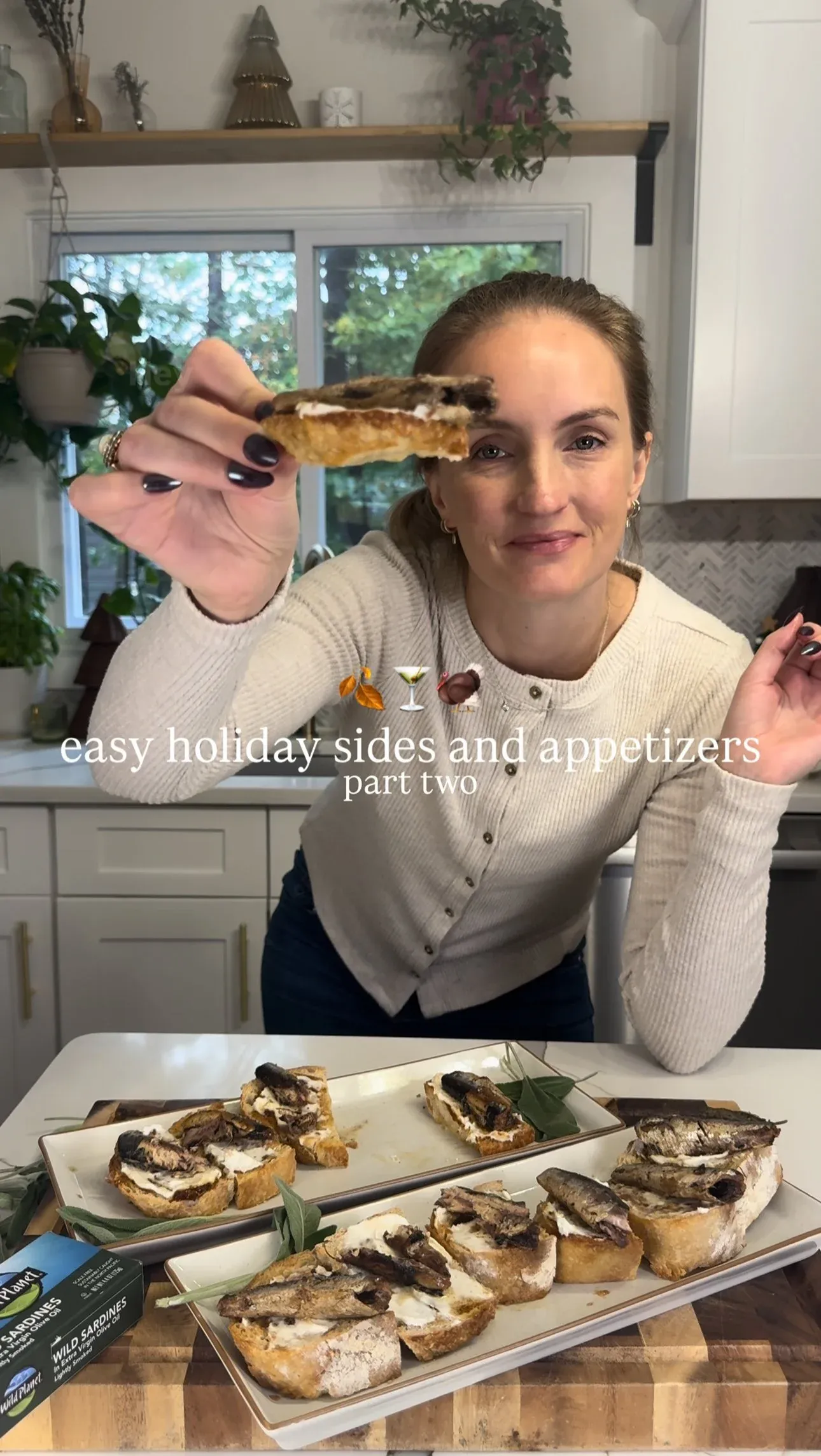 Brown butter sardine toast with whipped goat cheese, sage & fig jam