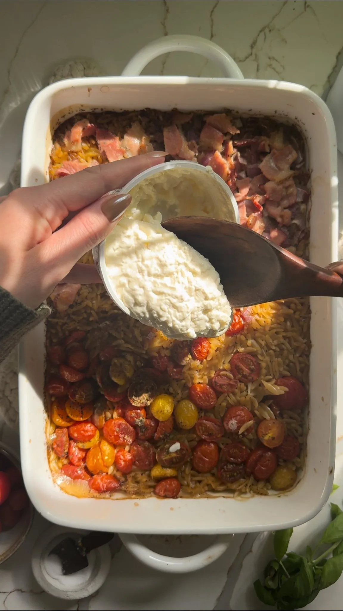 Creamy Bacon Orzo Bake