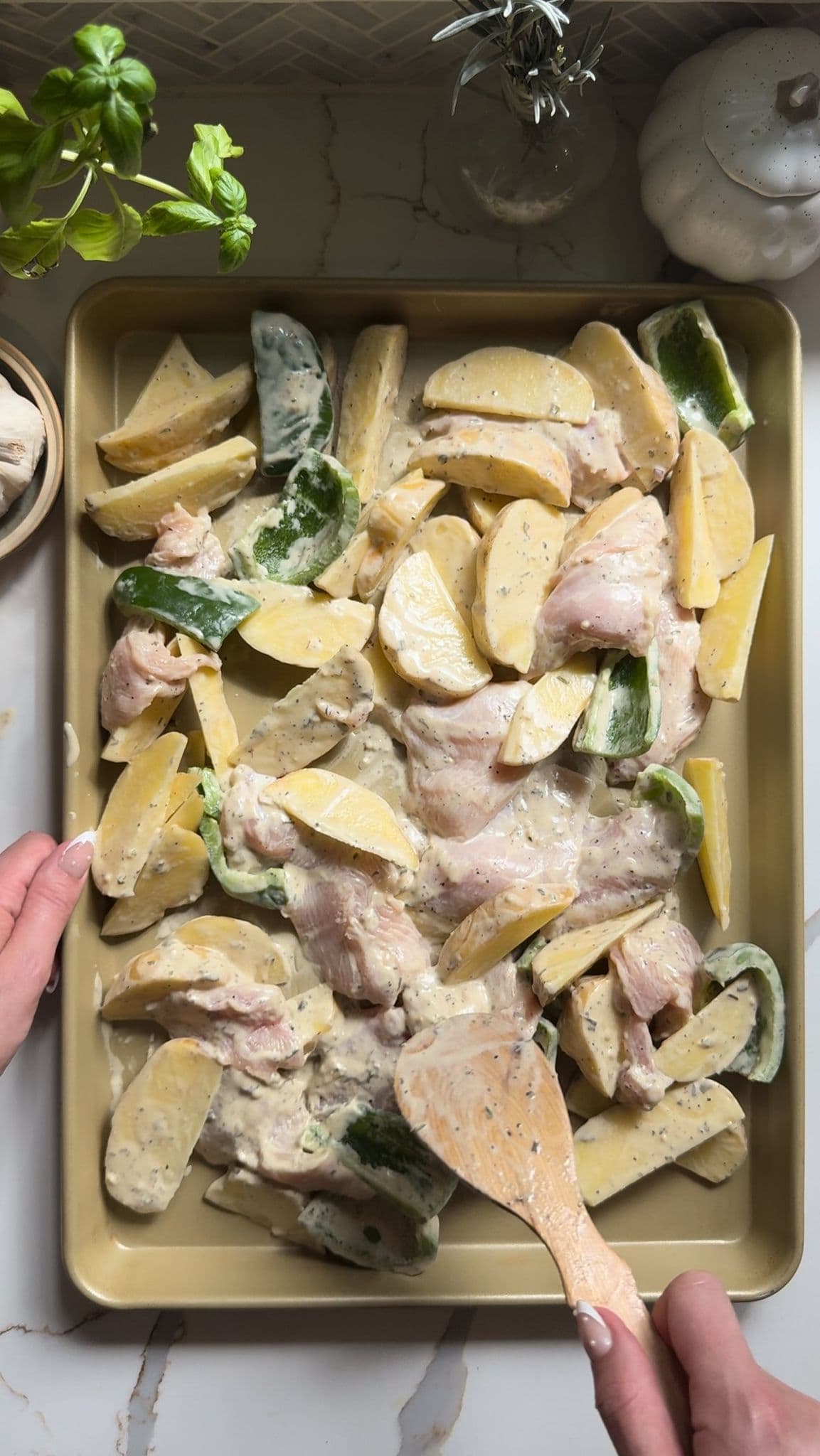 Sheet Pan Chicken, Potatoes, Bacon & Green Goddess